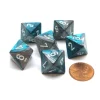 Dice>Gemini 15mm 8 Sided D8 Chessex Dice, 6 Pieces - Steel-Teal with White - Your Source for Gaming Essentials