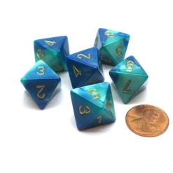 Dice>Gemini 15mm 8 Sided D8 Chessex Dice, 6 Pieces - Blue-Teal with Gold - Your Source for Gaming Essentials