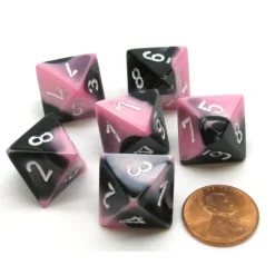 Dice>Gemini 15mm 8 Sided D8 Chessex Dice, 6 Pieces - Black-Pink with White - Your Source for Gaming Essentials