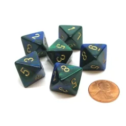 Dice>Gemini 15mm 8 Sided D8 Chessex Dice, 6 Pieces - Blue-Green with Gold - Your Source for Gaming Essentials