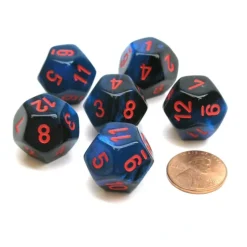 Dice>Gemini 18mm 12 Sided D12 Chessex Dice, 6 Pieces - Black-Starlight with Red - Your Source for Gaming Essentials