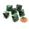 Dice>Gemini 15mm 8 Sided D8 Chessex Dice, 6 Pieces - Black-Green with Gold - Your Source for Gaming Essentials
