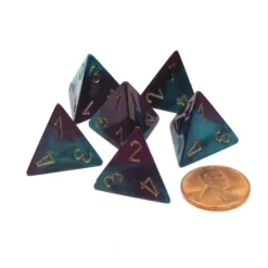 Dice>Gemini 18mm 4 Sided D4 Chessex Dice, 6 Pieces - Purple-Teal with Gold - Your Source for Gaming Essentials