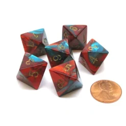 Dice>Gemini 15mm 8 Sided D8 Chessex Dice, 6 Pieces - Red-Teal with Gold - Your Source for Gaming Essentials