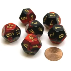 Dice>Gemini 18mm 12 Sided D12 Chessex Dice, 6 Pieces - Black-Red with Gold - Your Source for Gaming Essentials