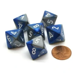 Dice>Gemini 15mm 8 Sided D8 Chessex Dice, 6 Pieces - Blue-Steel with White - Your Source for Gaming Essentials