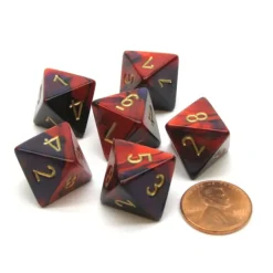Dice>Gemini 15mm 8 Sided D8 Chessex Dice, 6 Pieces - Purple-Red with Gold - Your Source for Gaming Essentials