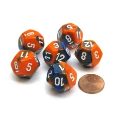 Dice>Gemini 18mm 12 Sided D12 Chessex Dice, 6 Pieces - Blue-Orange with White - Your Source for Gaming Essentials
