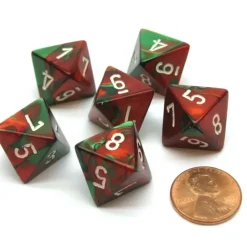 Dice>Gemini 15mm 8 Sided D8 Chessex Dice, 6 Pieces - Green-Red with White - Your Source for Gaming Essentials