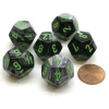 Dice>Gemini 18mm 12 Sided D12 Chessex Dice, 6 Pieces - Black-Grey with Green - Your Source for Gaming Essentials