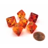 Dice>Gemini 15mm 8 Sided D8 Dice, 6 Pieces - Translucent Red-Yellow with Gold - Your Source for Gaming Essentials