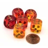 Dice>Gemini 16mm 6 Sided D6 Dice, 6 Pieces - Translucent Red-Yellow with Gold Numbers - Your Source for Gaming Essentials