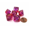 Dice>Gemini 15mm 8 Sided D8 Dice, 6 Pieces - Translucent Red-Violet with Gold - Your Source for Gaming Essentials