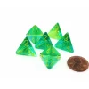 Dice>Gemini 18mm 4 Sided D4 Dice, 6 Pieces - Translucent Green-Teal with Yellow - Your Source for Gaming Essentials