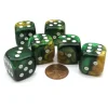 Dice>Gemini 20mm Big D6 Chessex Dice, 6 Pieces - Gold-Green with White Pips - Your Source for Gaming Essentials