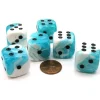 Dice>Gemini 20mm Big D6 Chessex Dice, 6 Pieces - Teal-White with Black Pips - Your Source for Gaming Essentials