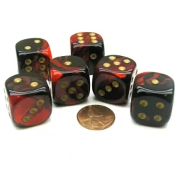 Dice>Gemini 20mm Big D6 Chessex Dice, 6 Pieces - Black-Red with Gold Pips - Your Source for Gaming Essentials