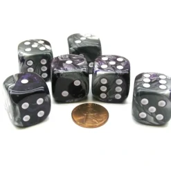 Dice>Gemini 20mm Big D6 Chessex Dice, 6 Pieces - Purple-Steel with White Pips - Your Source for Gaming Essentials