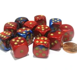 Dice>Gemini 16mm D6 Chessex Dice Block (12 Dice) - Blue-Red with Gold Pips - Your Source for Gaming Essentials