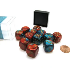 Dice>Gemini 16mm D6 Chessex Dice Block (12 Die) - Red-Teal with Gold Pips - Your Source for Gaming Essentials