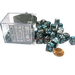 Dice>Gemini 12mm D6 Chessex Dice Block (36 Dice) - Steel-Teal with White Pips - Your Source for Gaming Essentials