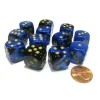 Dice>Gemini 16mm D6 Chessex Dice Block (12 Dice) - Black-Blue with Gold Pips - Your Source for Gaming Essentials
