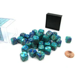 Dice>Gemini 12mm D6 Chessex Dice Block (36 Die) - Blue-Teal with Gold Pips - Your Source for Gaming Essentials