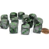Dice>Gemini 16mm D6 Chessex Dice Block (12 Dice) - Black-Grey with Green Pips - Your Source for Gaming Essentials