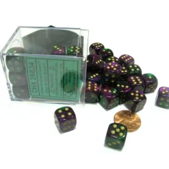 Dice>Gemini 12mm D6 Chessex Dice Block (36 Dice) - Green-Purple with Gold Pips - Your Source for Gaming Essentials