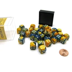 Dice>Gemini 12mm D6 Chessex Dice Block (36 Die) - Masquerade-Yellow with White Pips - Your Source for Gaming Essentials