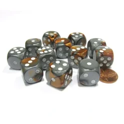 Dice>Gemini 16mm D6 Chessex Dice Block (12 Dice) - Copper-Steel with White Pips - Your Source for Gaming Essentials