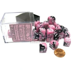 Dice>Gemini 12mm D6 Chessex Dice Block (36 Dice) - Black-Pink with White Pips - Your Source for Gaming Essentials