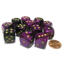 Dice>Gemini 16mm D6 Chessex Dice Block (12 Dice) - Black-Purple with Gold Pips - Your Source for Gaming Essentials