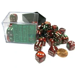 Dice>Gemini 12mm D6 Chessex Dice Block (36 Dice) - Green-Red with White Pips - Your Source for Gaming Essentials