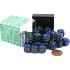 Dice>Gemini 12mm D6 Chessex Dice Block (36 Dice) - Blue-Green with Gold Pips - Your Source for Gaming Essentials