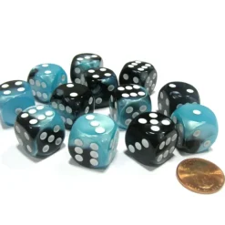 Dice>Gemini 16mm D6 Chessex Dice Block (12 Dice) - Black-Shell with White Pips - Your Source for Gaming Essentials