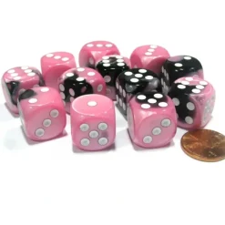 Dice>Gemini 16mm D6 Chessex Dice Block (12 Dice) - Black-Pink with White Pips - Your Source for Gaming Essentials