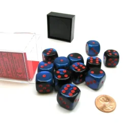 Dice>Gemini 16mm D6 Chessex Dice Block (12 Die) - Black-Starlight with Red Pips - Your Source for Gaming Essentials