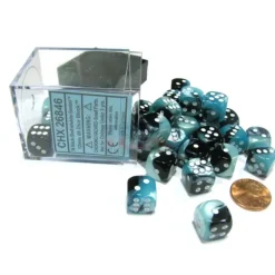 Dice>Gemini 12mm D6 Chessex Dice Block (36 Dice) - Black-Shell with White Pips - Your Source for Gaming Essentials