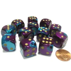 Dice>Gemini 16mm D6 Chessex Dice Block (12 Dice) - Purple-Teal with Gold Pips - Your Source for Gaming Essentials