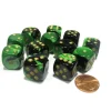 Dice>Gemini 16mm D6 Chessex Dice Block (12 Dice) - Black-Green with Gold Pips - Your Source for Gaming Essentials