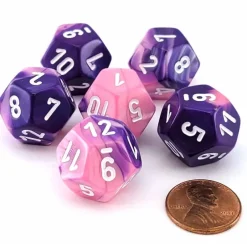 Dice>Gemini 18mm D12 Chessex Dice, 6 Pieces - Pink-Purple with White Numbers - Your Source for Gaming Essentials