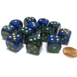 Dice>Gemini 16mm D6 Chessex Dice Block (12 Dice) - Blue-Green with Gold Pips - Your Source for Gaming Essentials