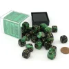 Dice>Gemini 12mm D6 Chessex Dice Block (36 Dice) - Black-Green with Gold Pips - Your Source for Gaming Essentials