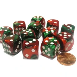 Dice>Gemini 16mm D6 Chessex Dice Block (12 Dice) - Green-Red with White Pips - Your Source for Gaming Essentials