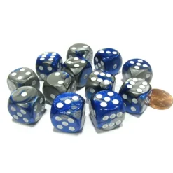 Dice>Gemini 16mm D6 Chessex Dice Block (12 Dice) - Blue-Steel with White Pips - Your Source for Gaming Essentials