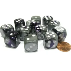 Dice>Gemini 16mm D6 Chessex Dice Block (12 Dice) - Purple-Steel with White Pips - Your Source for Gaming Essentials