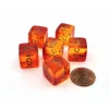 Dice>Gemini 15mm D6 Dice, 6 Pieces - Translucent Red-Yellow with Gold Numbers - Your Source for Gaming Essentials