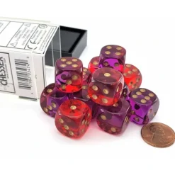 Dice>Gemini 16mm D6 Dice Block (12 Dice) - Translucent Red-Violet with Gold Numbers - Your Source for Gaming Essentials