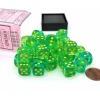 Dice>Gemini 12mm D6 Dice Block (36 Dice) - Translucent Green-Teal with Yellow Numbers - Your Source for Gaming Essentials